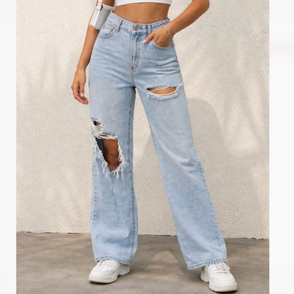 Garage Denim Wide Leg Distressed Jeans Light Wash Size 9/29 Y2K